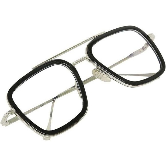 Square‎ Frame Glasses Silver Metal Frame Clear Lens Men Eyeglasses Fashion Gafas - Picture 5 of 10